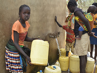 A child gathering water